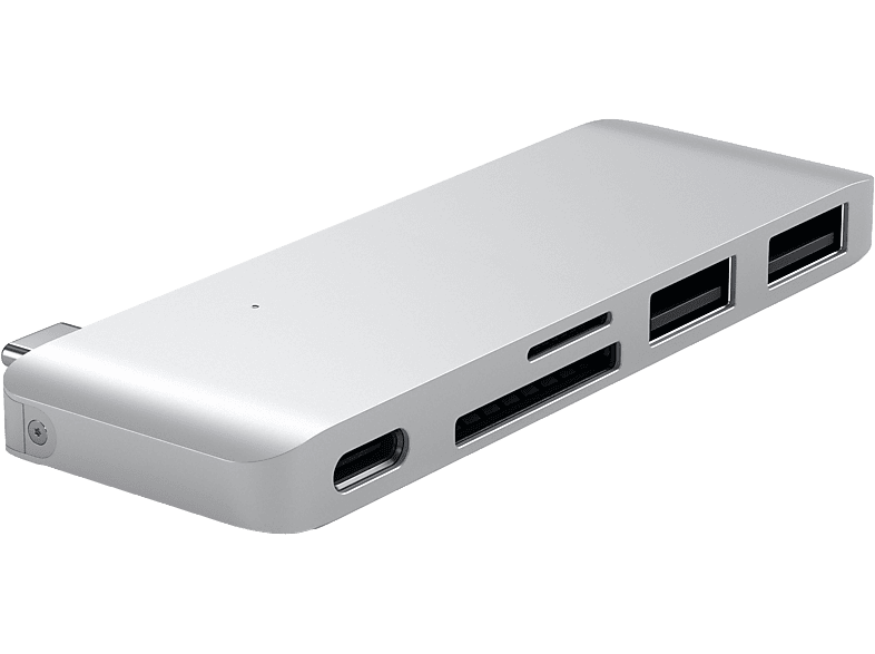 SATECHI USB Type-C Pass-Through multiport adapter, USB-C, 2xUSB-A, microSD, ezüst (ST-TCUPS)