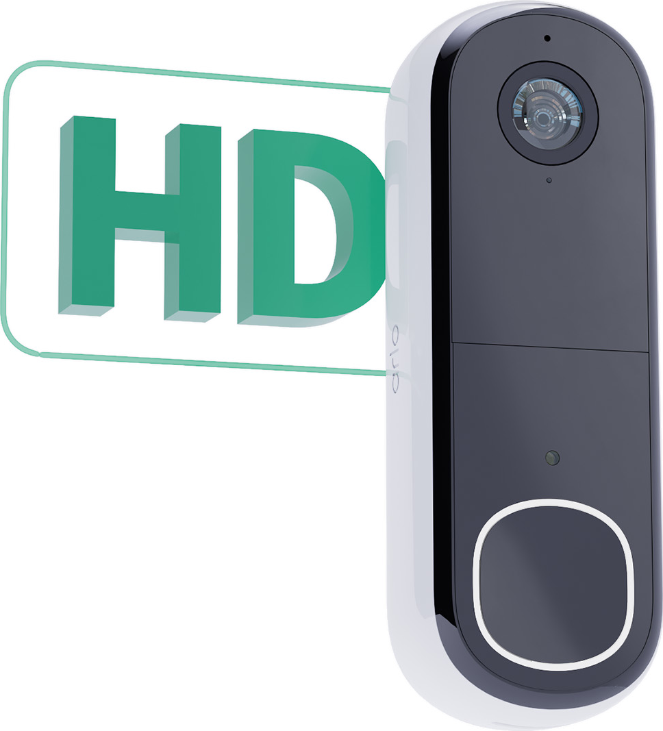 Schwarz-weiße Smart-Türklingel mit dem Wort HD in Grün.