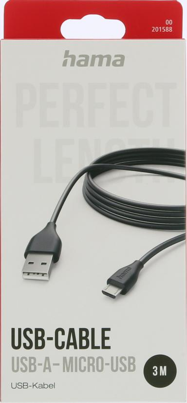 HAMA HM.201588 3 m Micro-USB Şarj/Data Kablosu Siyah