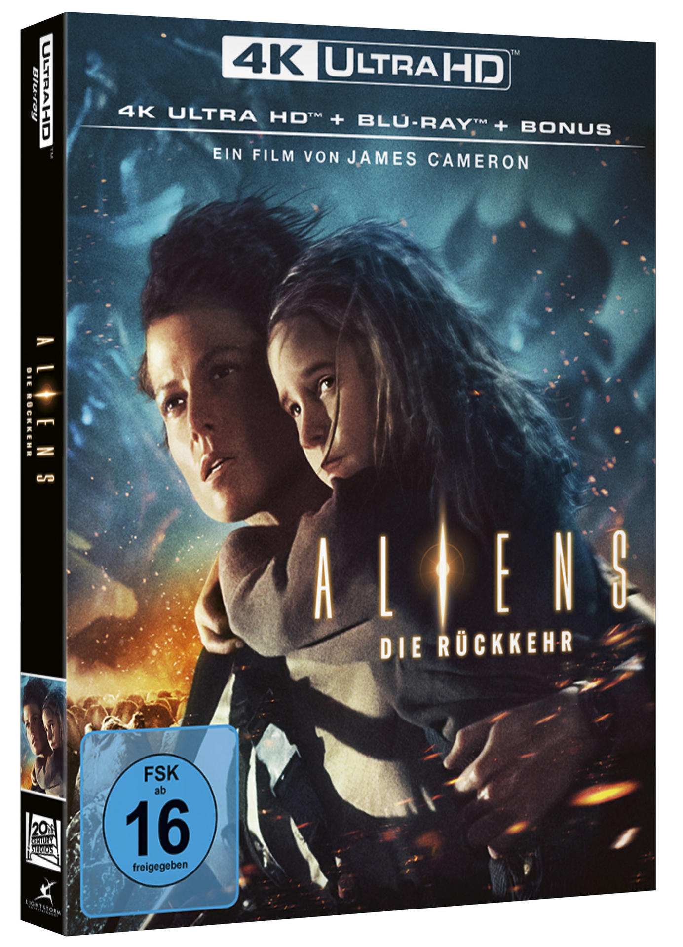 Filmcover: Frau und Kind umarmen sich. Titel: Aliens. Blu-ray-Disc, 4K Ultra HD und Bonusinhalt beworben.