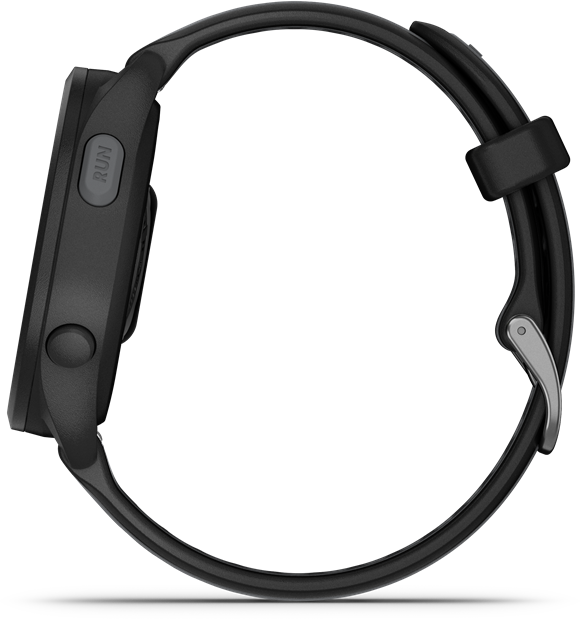 Fekete Garmin okosóra sötét háttéren, oldalnézet.