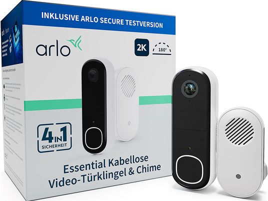 ARLO Essential 4-in-1 2K + Chime 2 - Sonnette vidéo avec carillon de porte (blanc/noir)