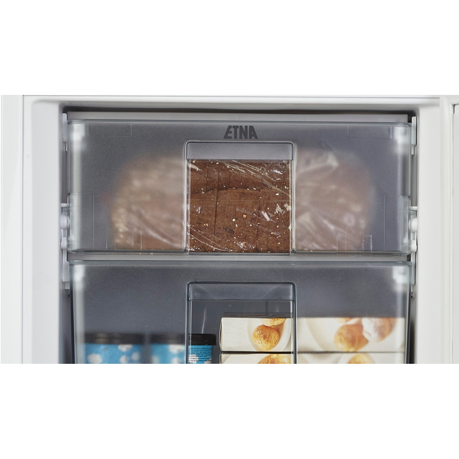 Freezer compartments containing frozen food.