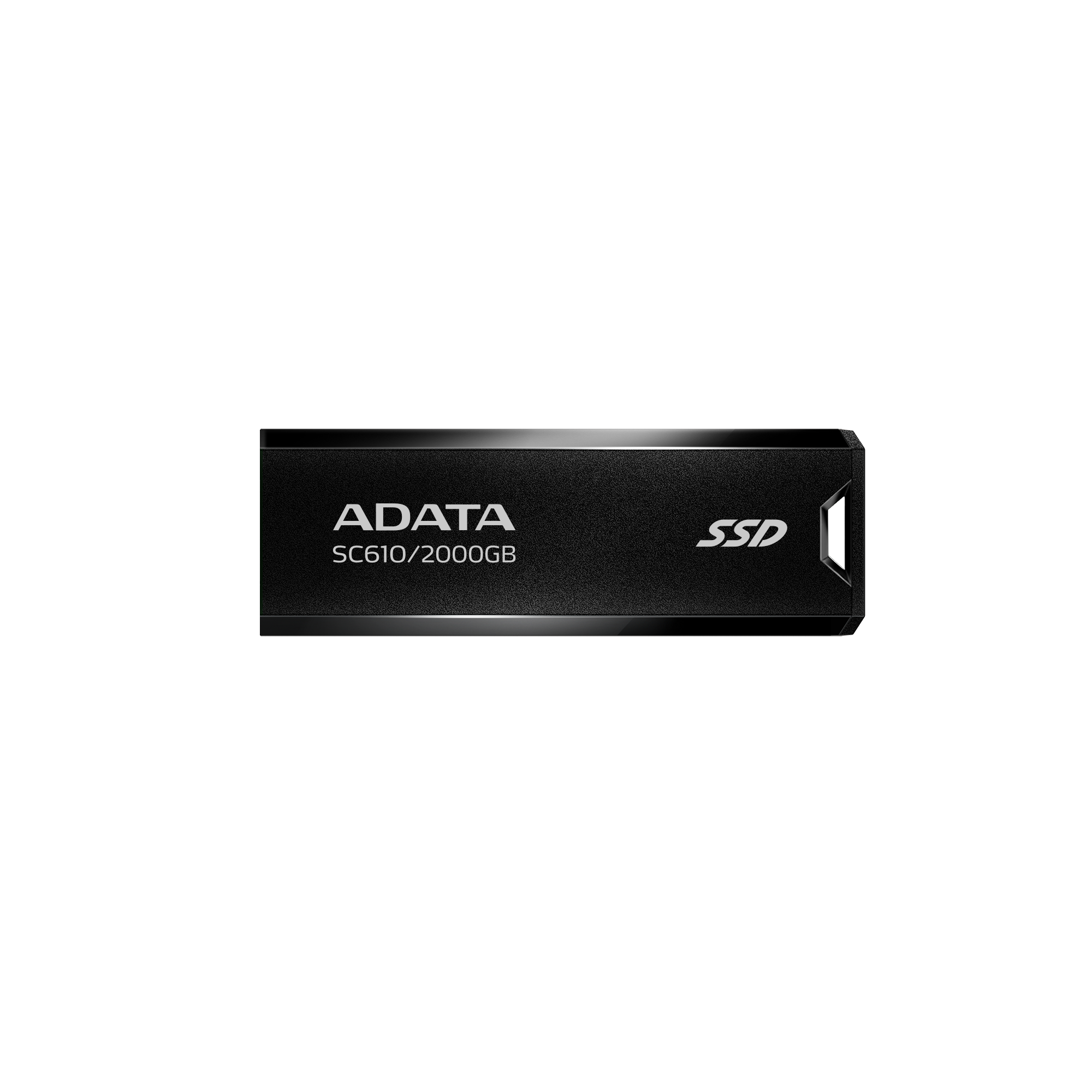 Egy fekete ADATA USB-meghajtó fekete felületen, a márkanévvel.