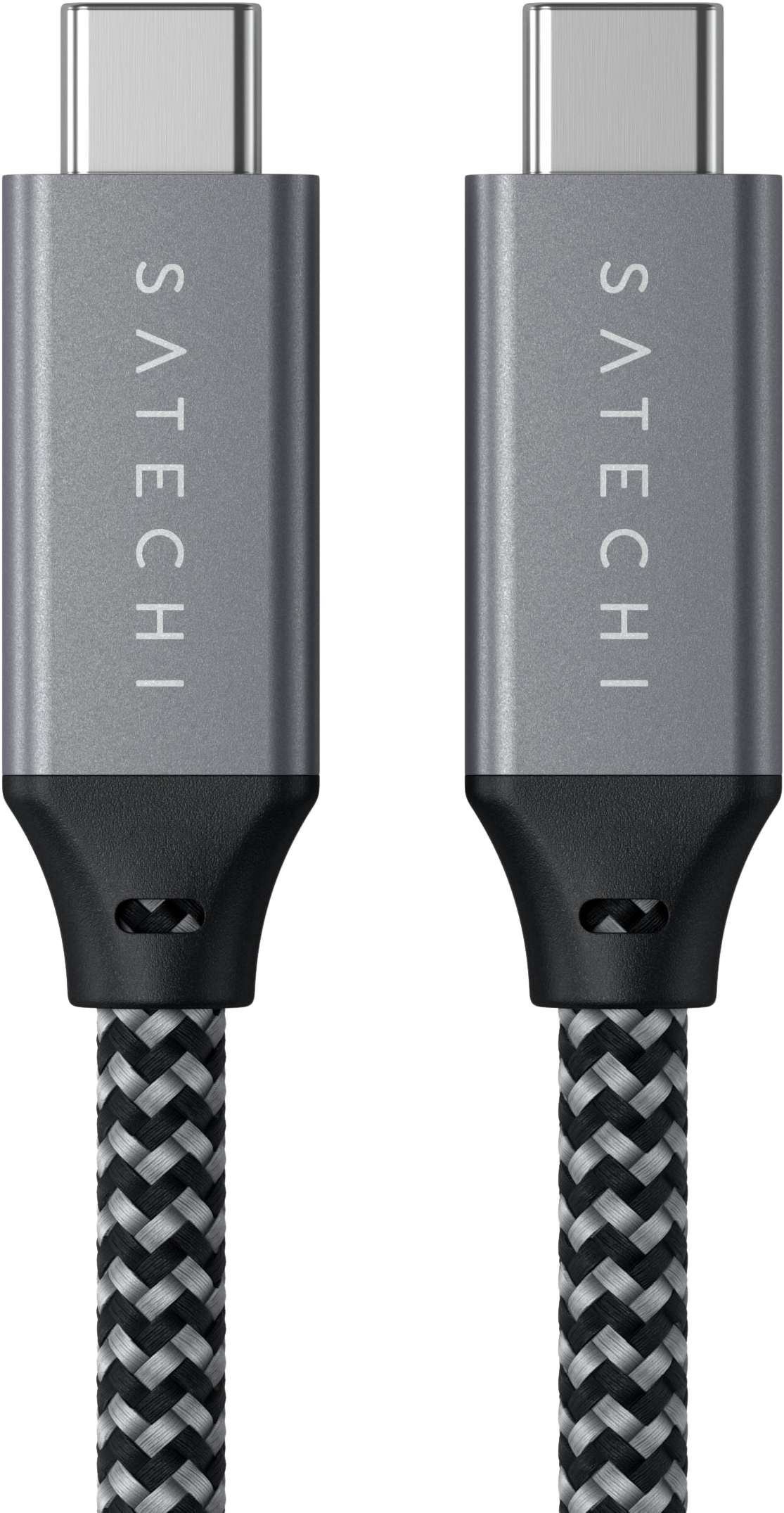 Két szürke USB-C kábel fekete-szürke fonott mintákkal.