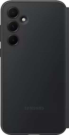 Czarny futerał na telefon Samsung. Jest to etui typu flip z logo Samsung.