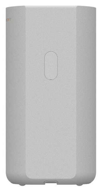 Cylindryczny, szary głośnik z jednym przyciskiem z przodu.