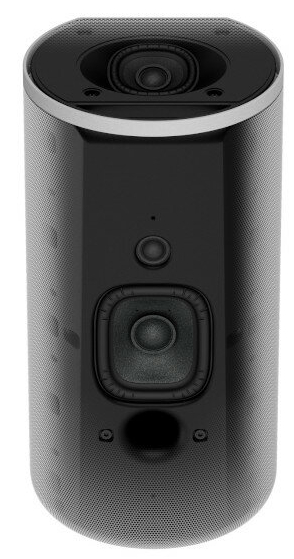 Czarny i szary głośnik z widocznym głośnikiem i przyciskiem sterowania.