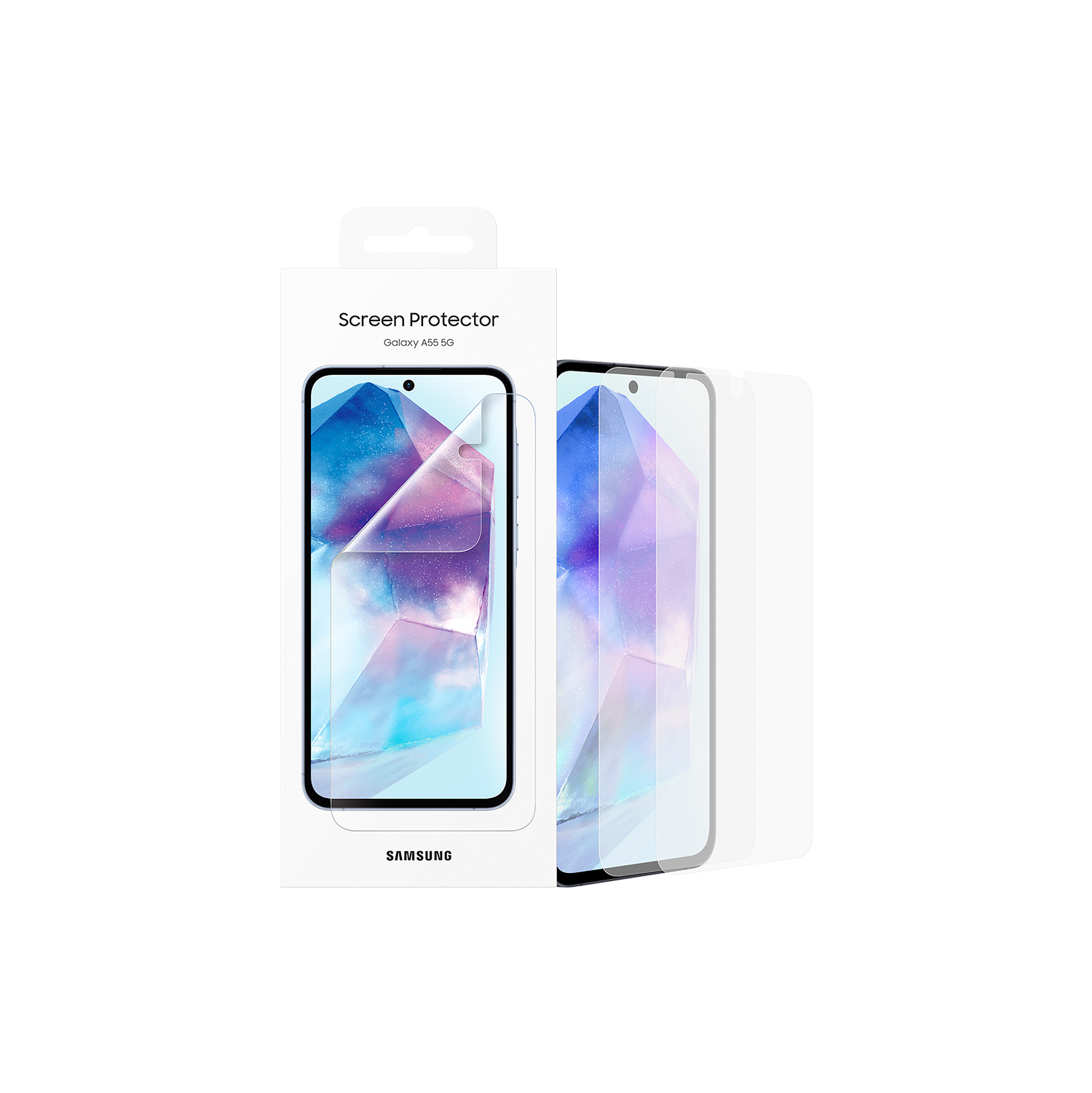 Una caja de protector de pantalla de teléfono con un teléfono y protector de pantalla.