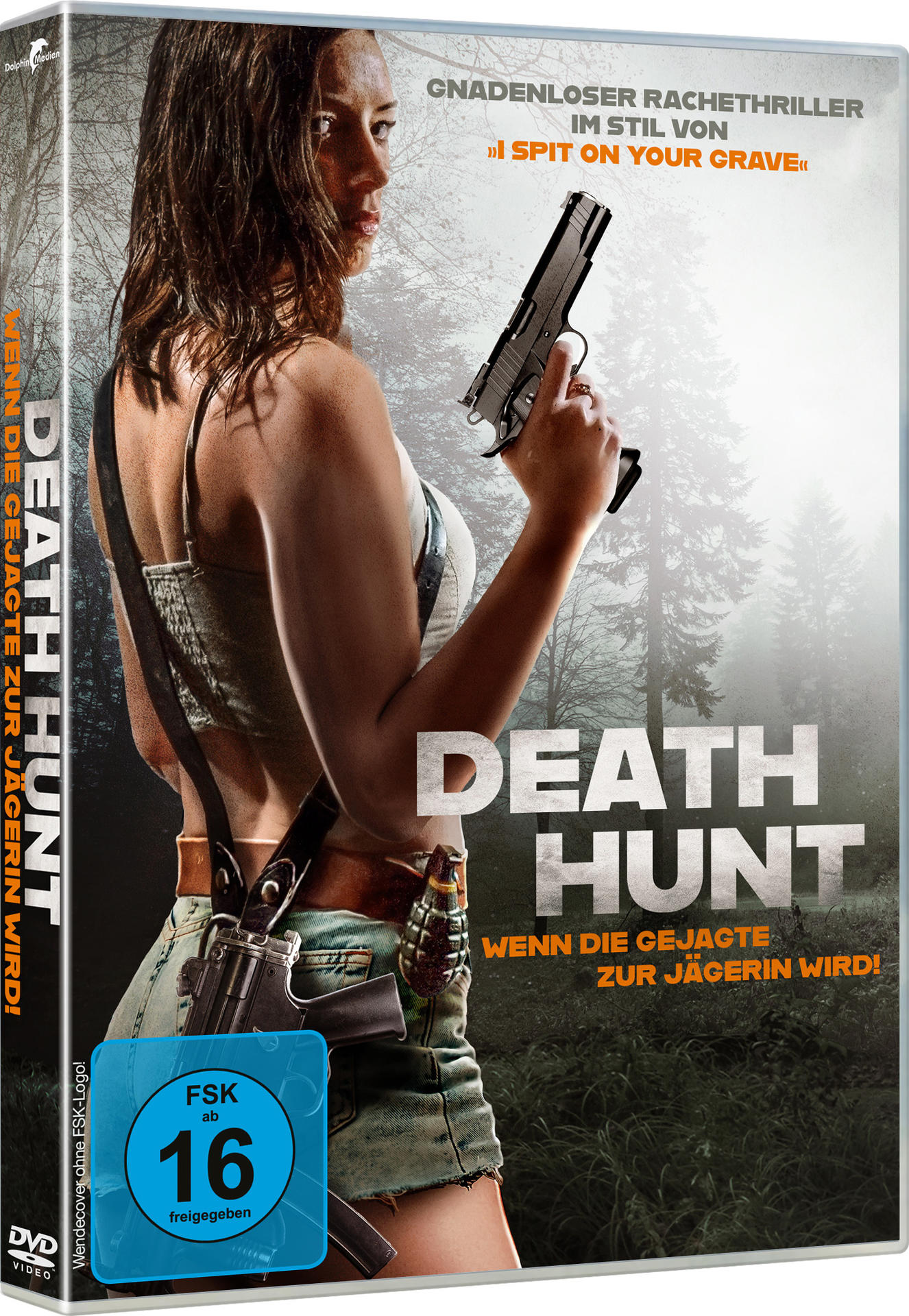 DVD-Cover von Death Hunt, einem Film. Zeigt eine Frau mit einer Waffe.