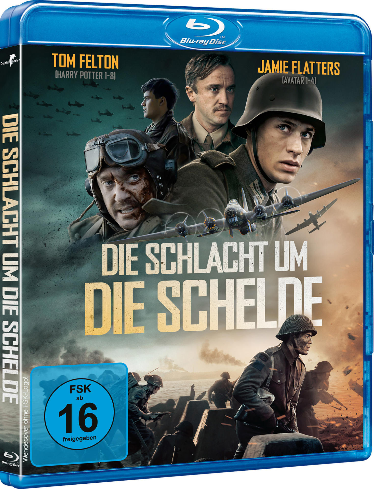 Blu-ray-Disc-Hülle für einen Kriegsfilm mit Schauspielern und dem Filmtitel 'DIE SCHLACHT UM DIE SCHELDE'.