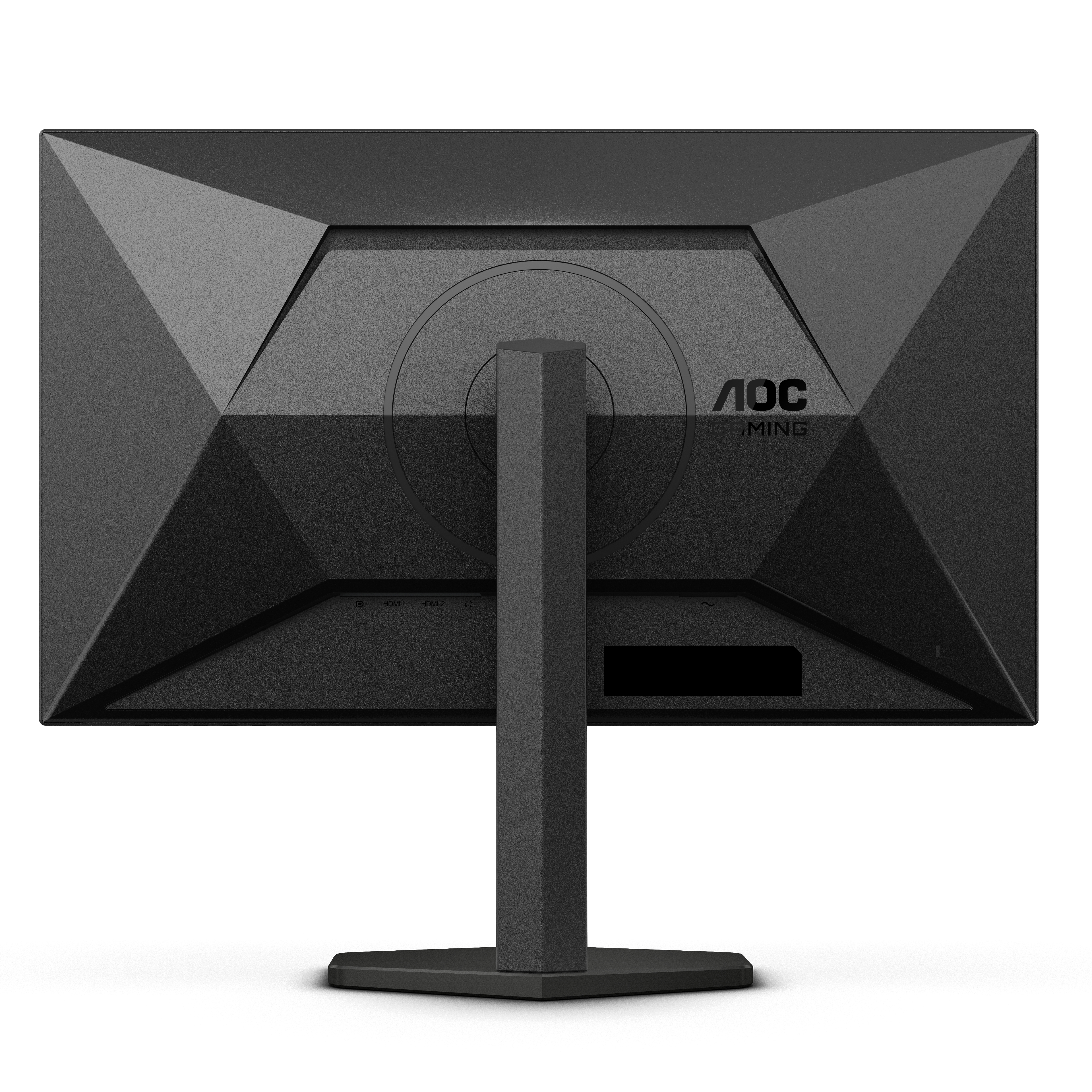 Rückseite eines schwarzen AOC-Gaming-Monitors mit Ständer.