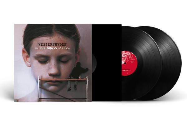 Albumcover mit Mädchen, Leiter und zwei schwarzen Vinylplatten.