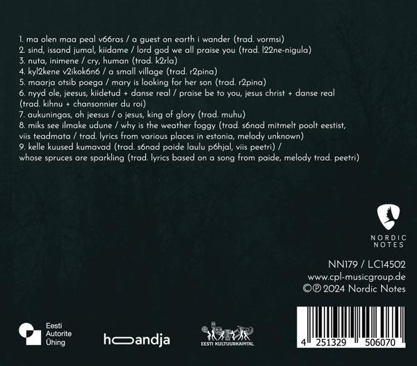 Ein gedrucktes Albumcover mit estnischen Texten. Enthält ein Logo.