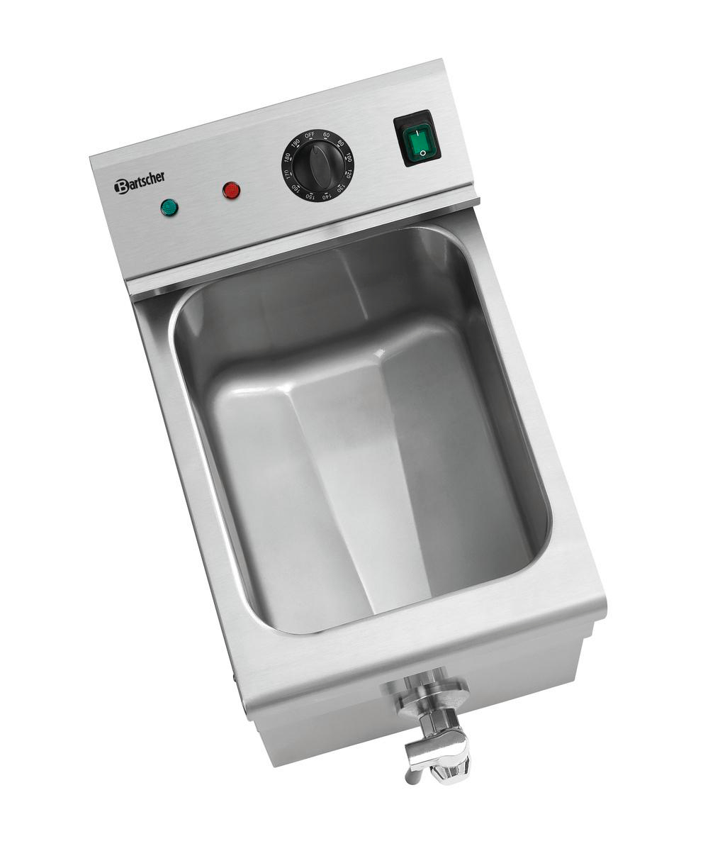 Edelstahl-Wasserbad mit Temperaturregler und Hahn.
