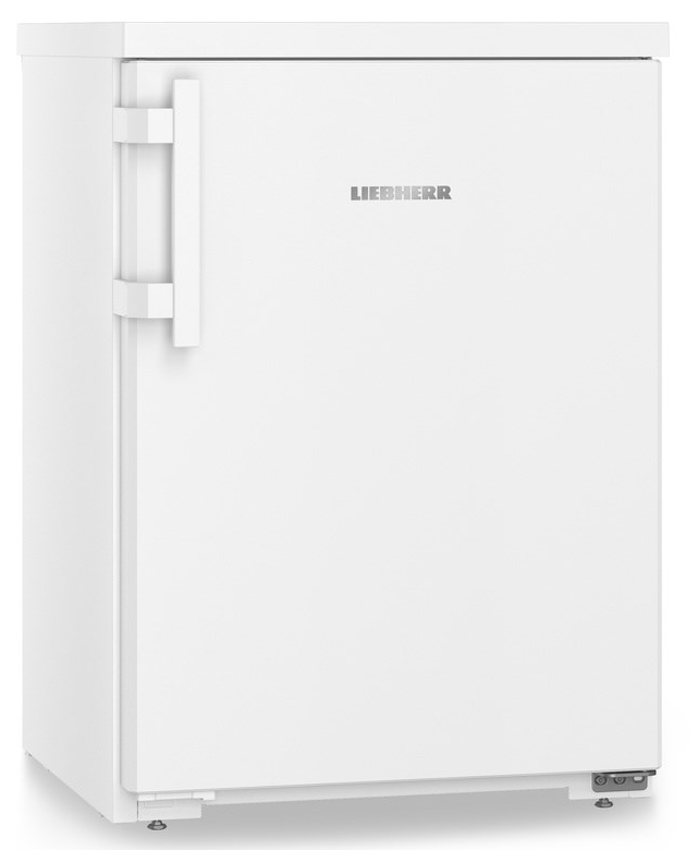 Fehér hűtőszekrény ezüst fogantyúval, a Liebherr márkanév látható.