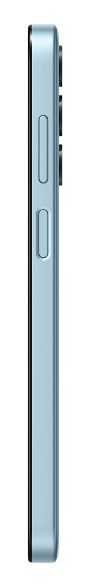 Widok z boku jasnoniebieskiego telefonu z przyciskami.
