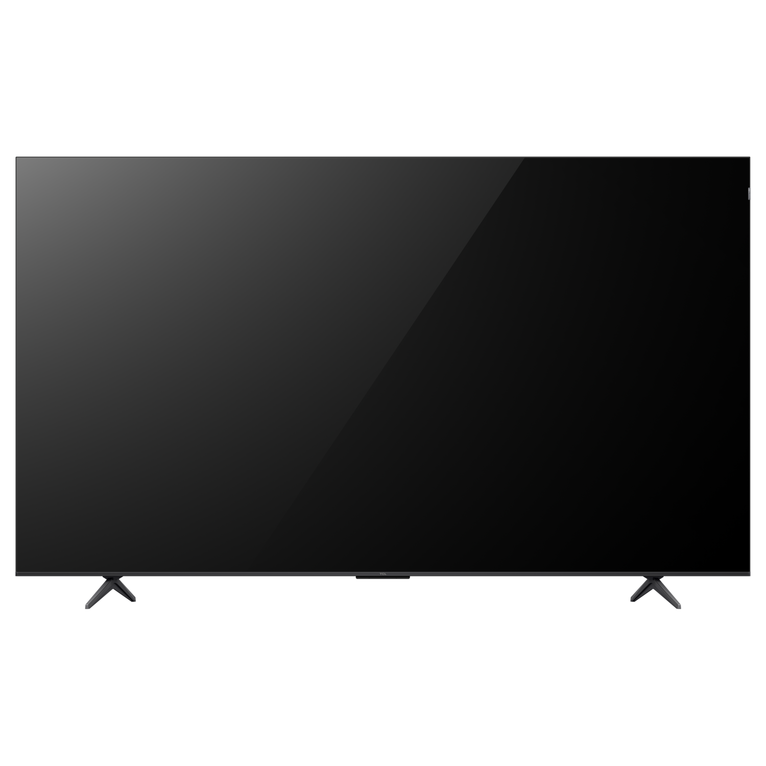 A black TV screen on a black background with two small black legs.