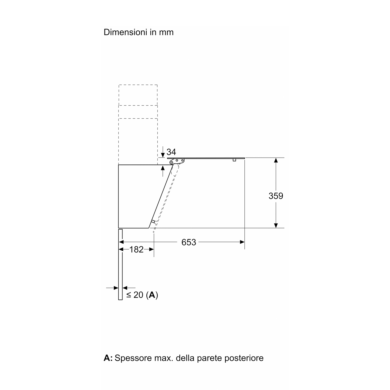 Disegno tecnico con dimensioni in mm per un prodotto, con linee e misure.