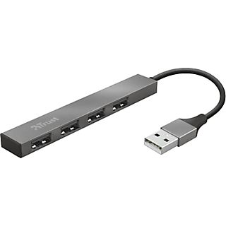 Hub USB - Trust Halyx Aluminium 4-Port Mini, 2.0, Para Portátil de 4 Puertos, Plata