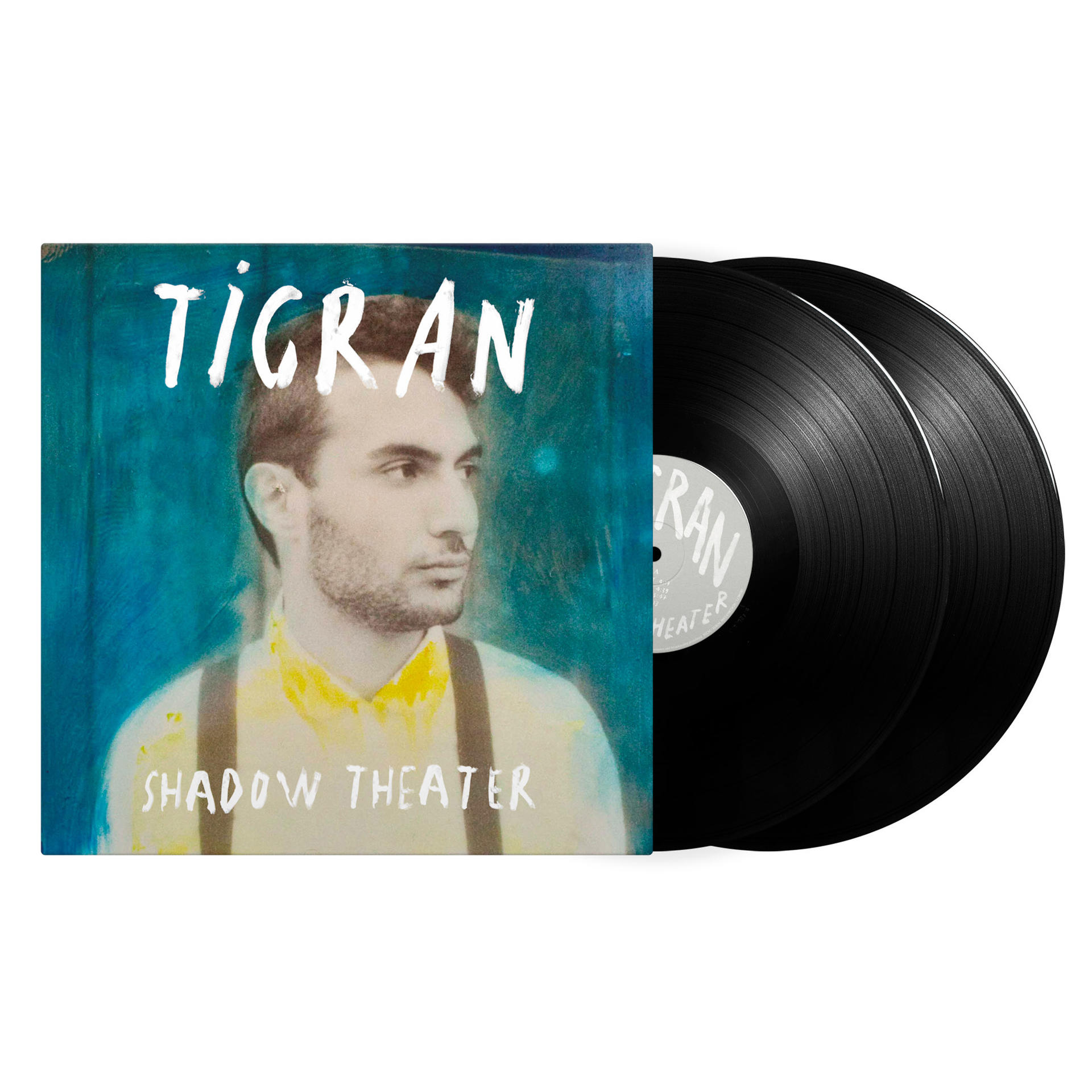 Vinyl-Schallplattenalbum: Tigran, Shadow Theater. Zwei schwarze Schallplatten rechts.