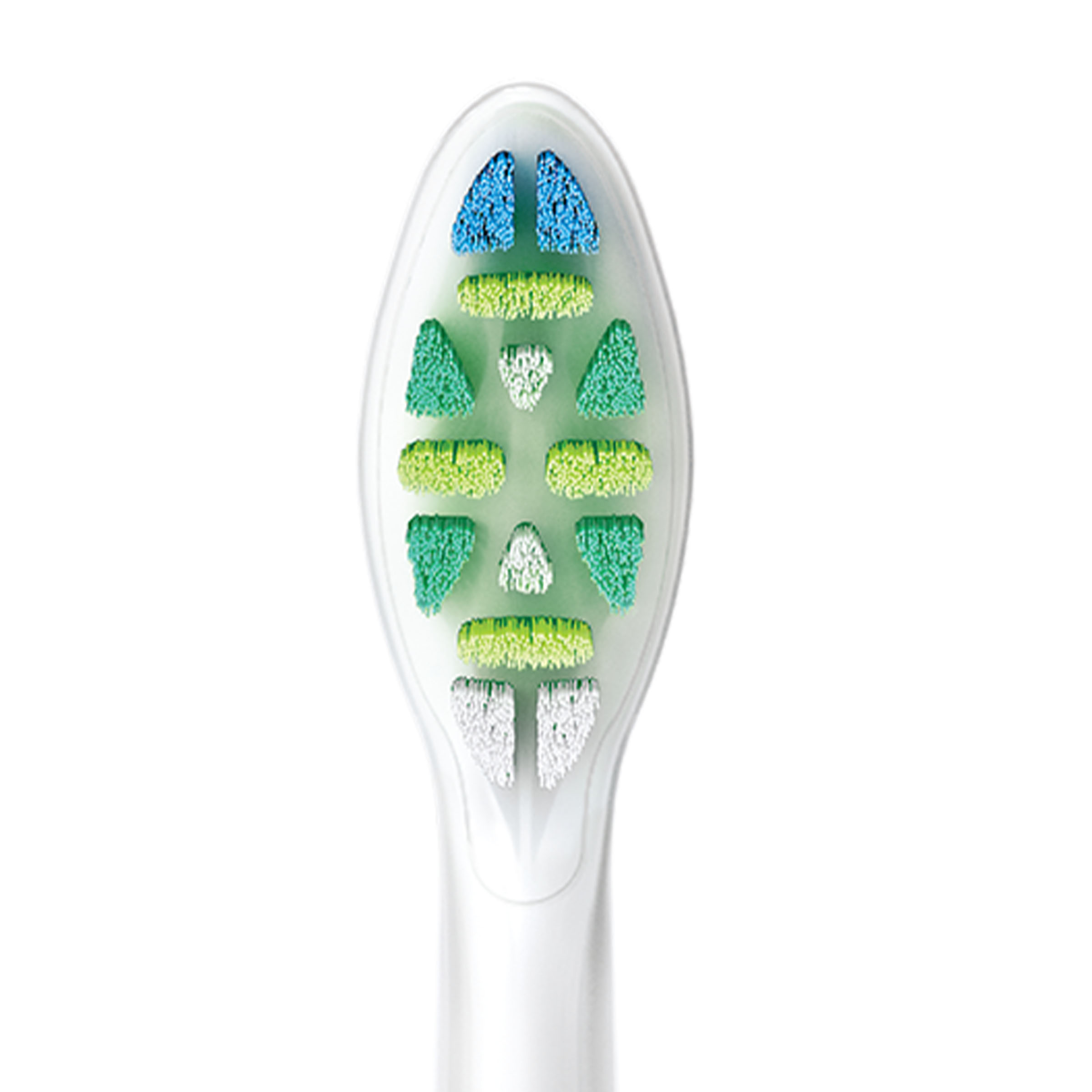 Zbliżenie główki szczoteczki do zębów z kolorowym włosiem. Różne układy kolorów.