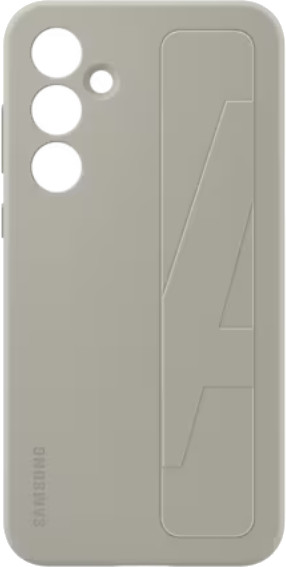Etui na telefon Samsung. Jasnoszary, z literą „A” wytłoczoną na plecach.