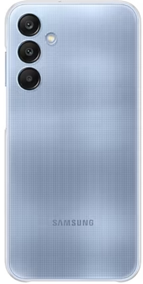 Tył jasnoniebieskiego telefonu Samsung, z trzema aparatami i logo Samsung.