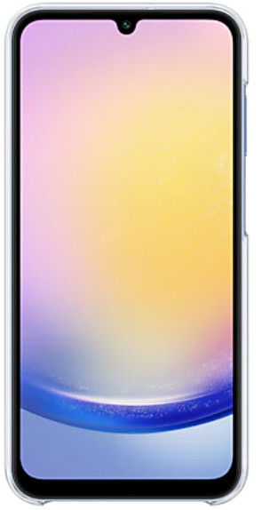 Smartfon z kolorowym gradientowym wyświetlaczem, w białym etui.