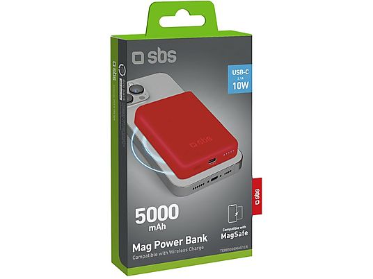 Powerbank SBS 5000 mAh Wireless Magnetic Czerwony TEBB5000MAG1CR
