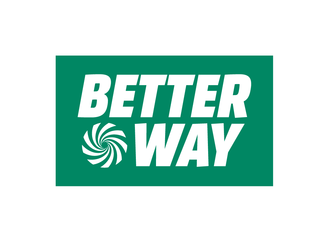 Logo Better Way. Rettangolo verde con testo bianco e icona a spirale.
