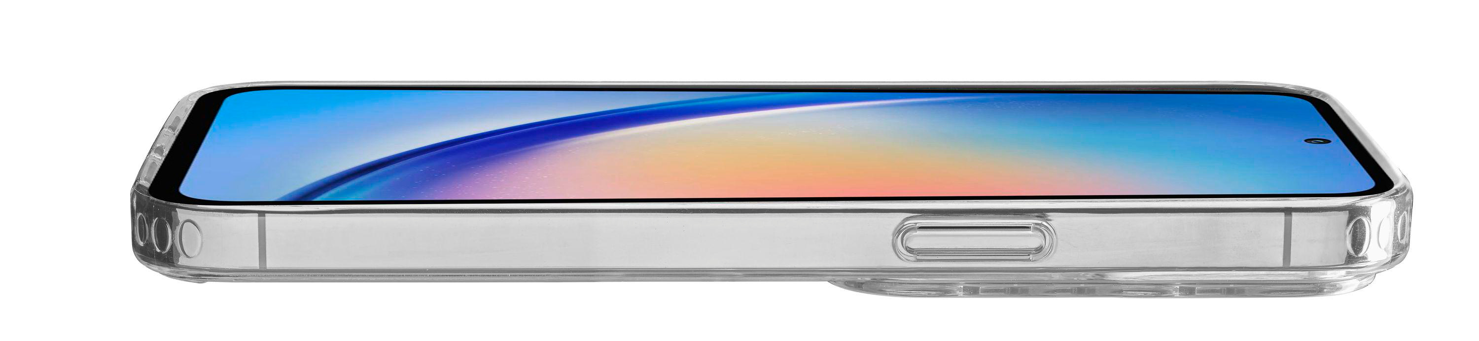 Seitenansicht eines Telefons in einer transparenten Hülle, Bildschirmansicht.