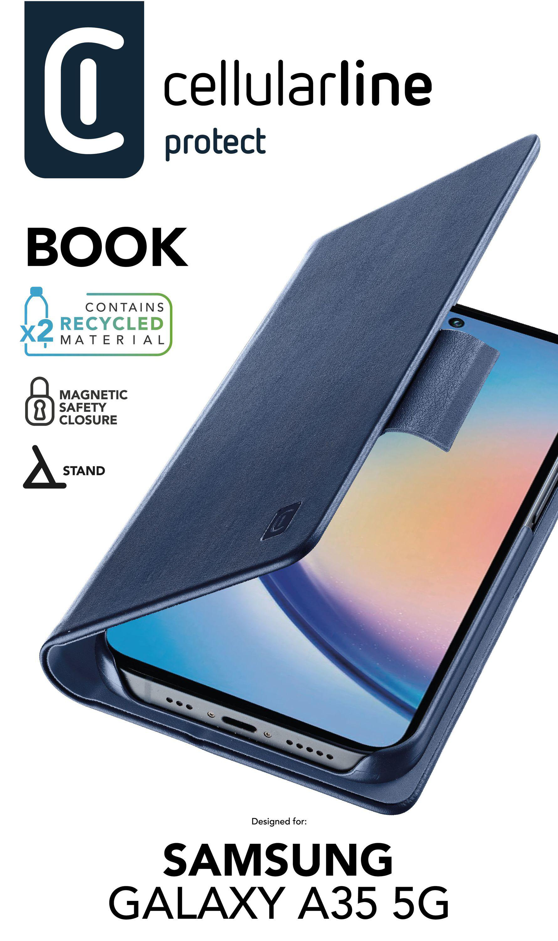 Blaue Handyhülle für ein Samsung Galaxy A35 5G, offen.