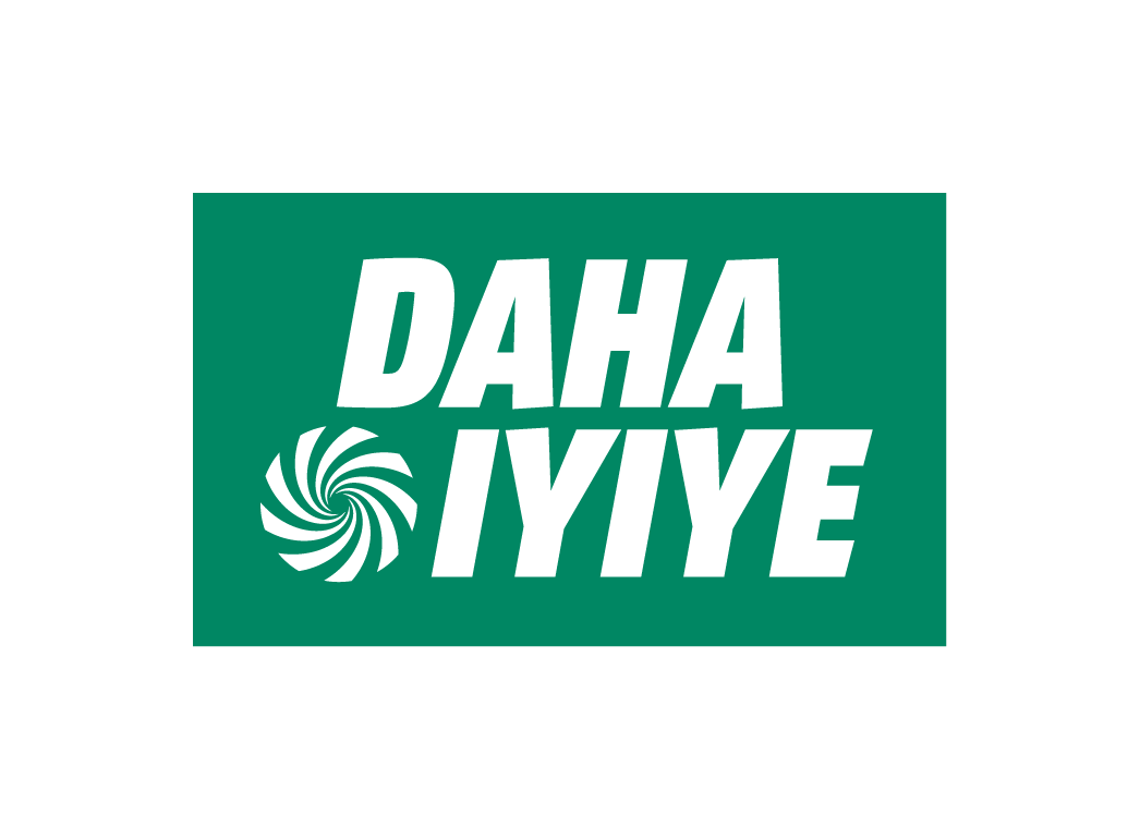 DAHA İYİYE logosu. Beyaz metin ve girdap simgesiyle yeşil dikdörtgen.