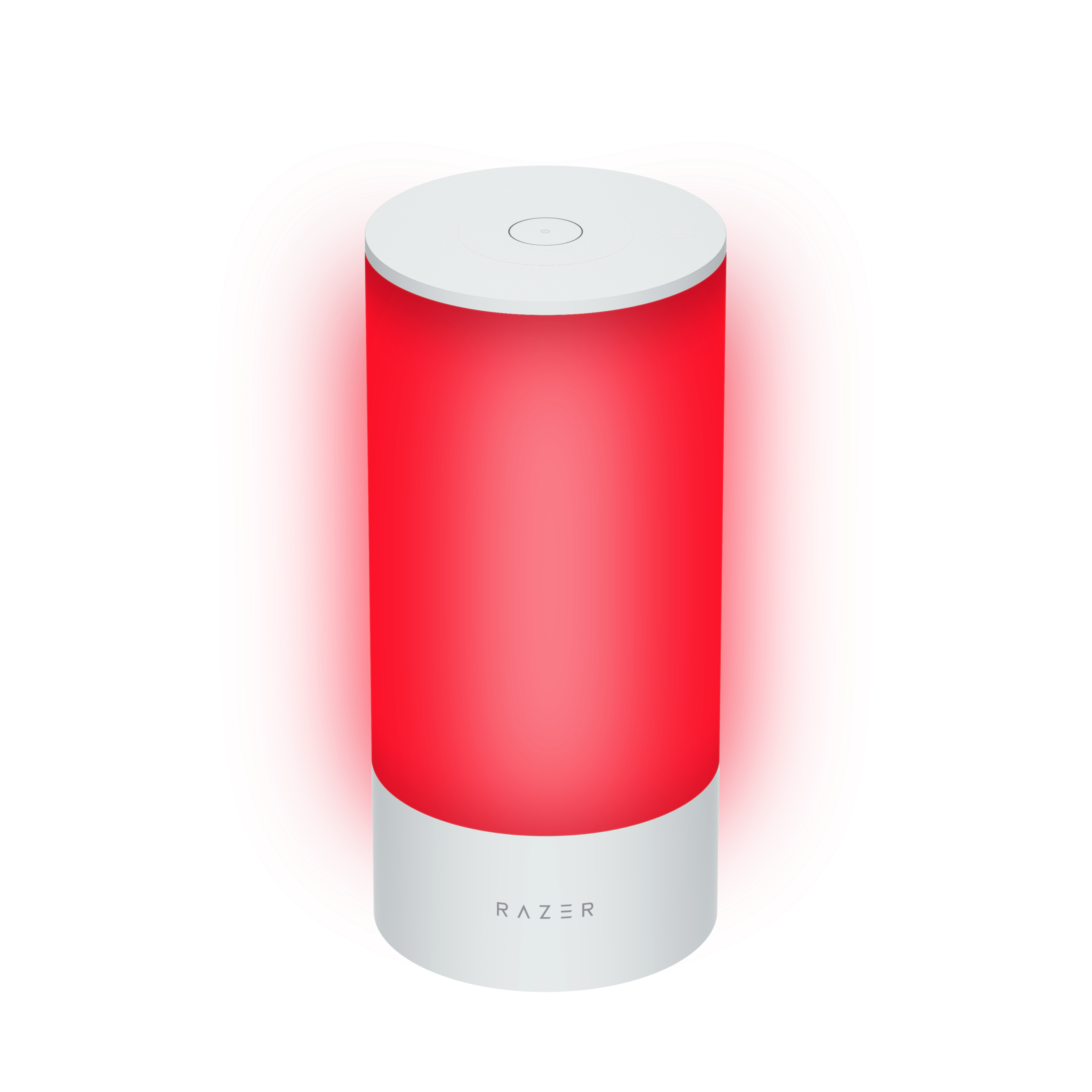 Eine zylindrische Lampe leuchtet rot. Das Wort RAZER steht unten.