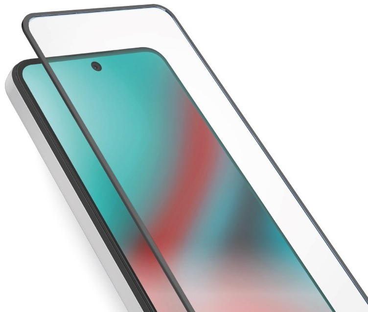 Smartfon z nałożonym ochraniaczem ekranu, widok z boku, pokazujący ekran telefonu i ochraniacz.