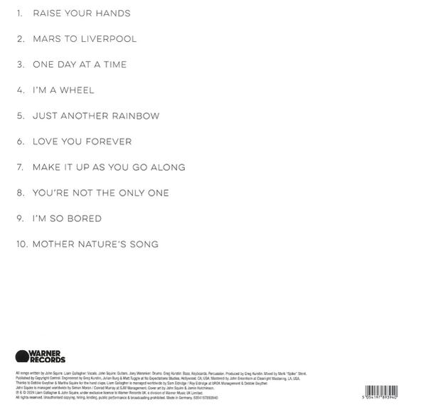 Egy hanglemez hátlapja dalcímek listájával és a Warner Records logójával. A szöveg angolul van.