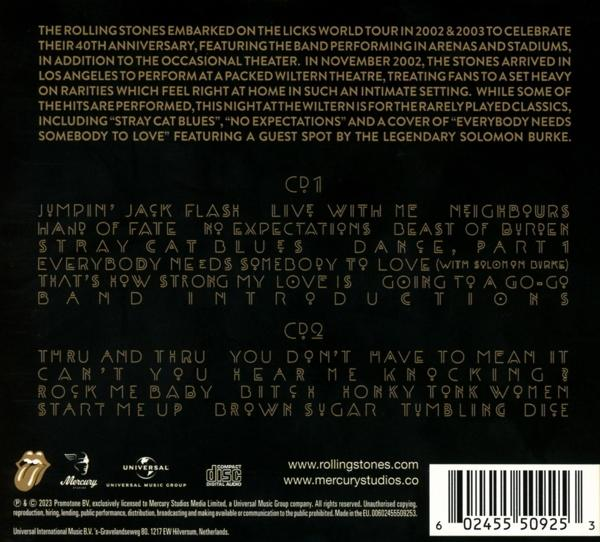 CD-Cover mit Text über The Rolling Stones und einer Trackliste. Weißer Hintergrund.