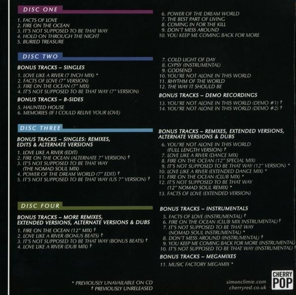 Liste von Musiktiteln auf vier CDs, mit Titeln und Untertiteln.