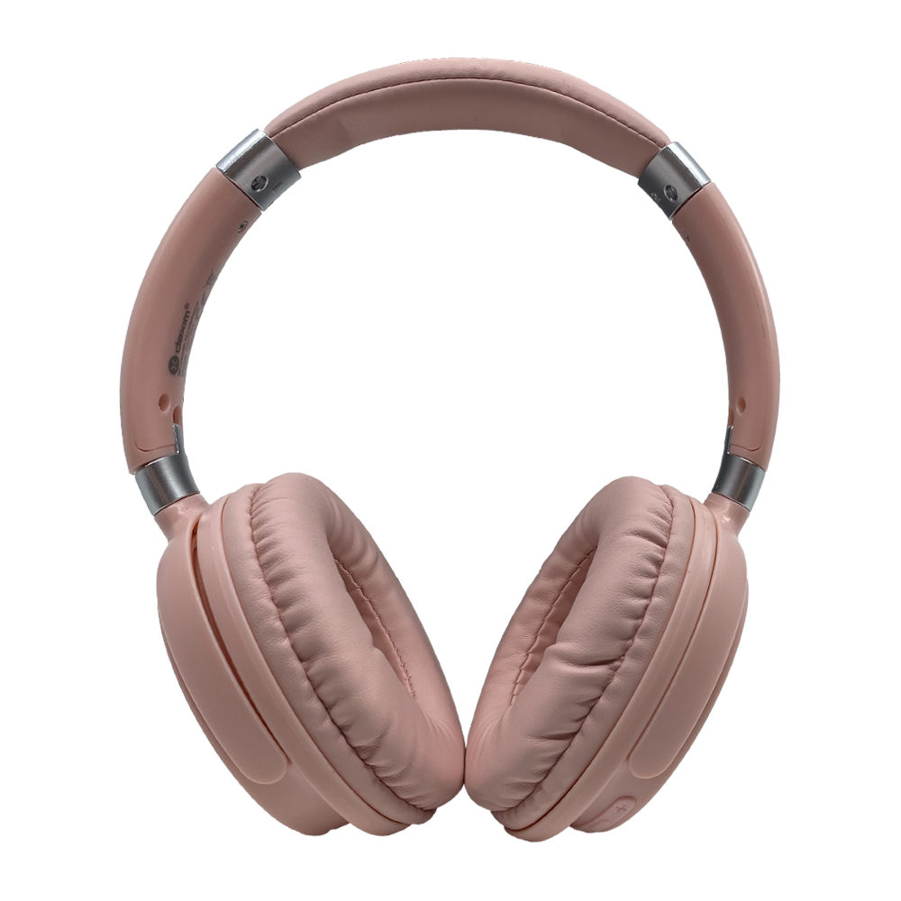 Pembe kulaklık. Gümüş detaylı, yastıklı kafa bandı ve kulaklık başlıkları var.