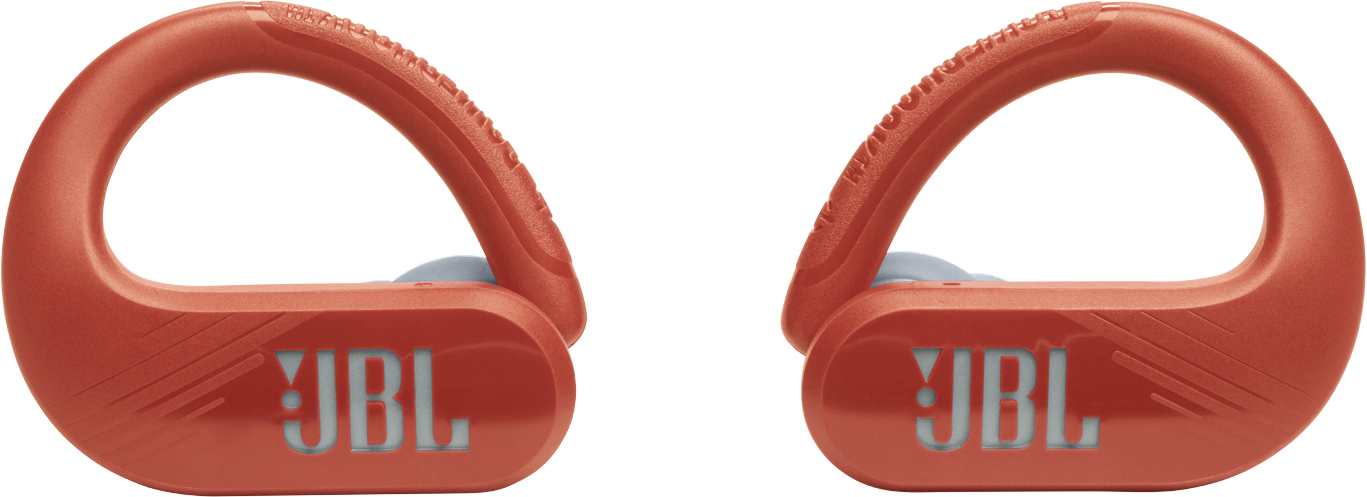 Deux écouteurs JBL orange avec le logo de la marque, sur fond blanc.