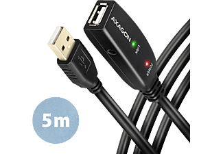 AXAGON Aktív USB2.0 hosszabbító kábel, tápegység nélkül, 5 méter, fekete (ADR-205)