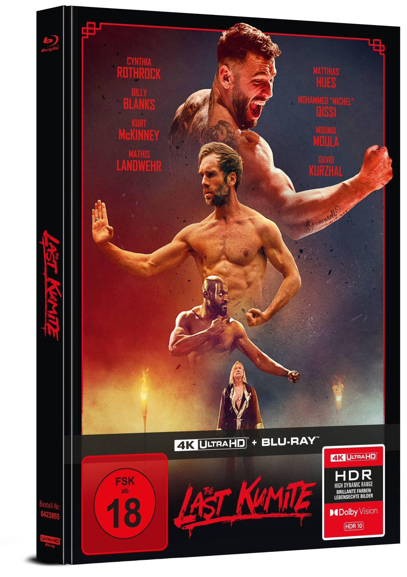 Filmcover von 'The Last Kumite' mit Kampfsportlern, schwarzem Hintergrund und Text.