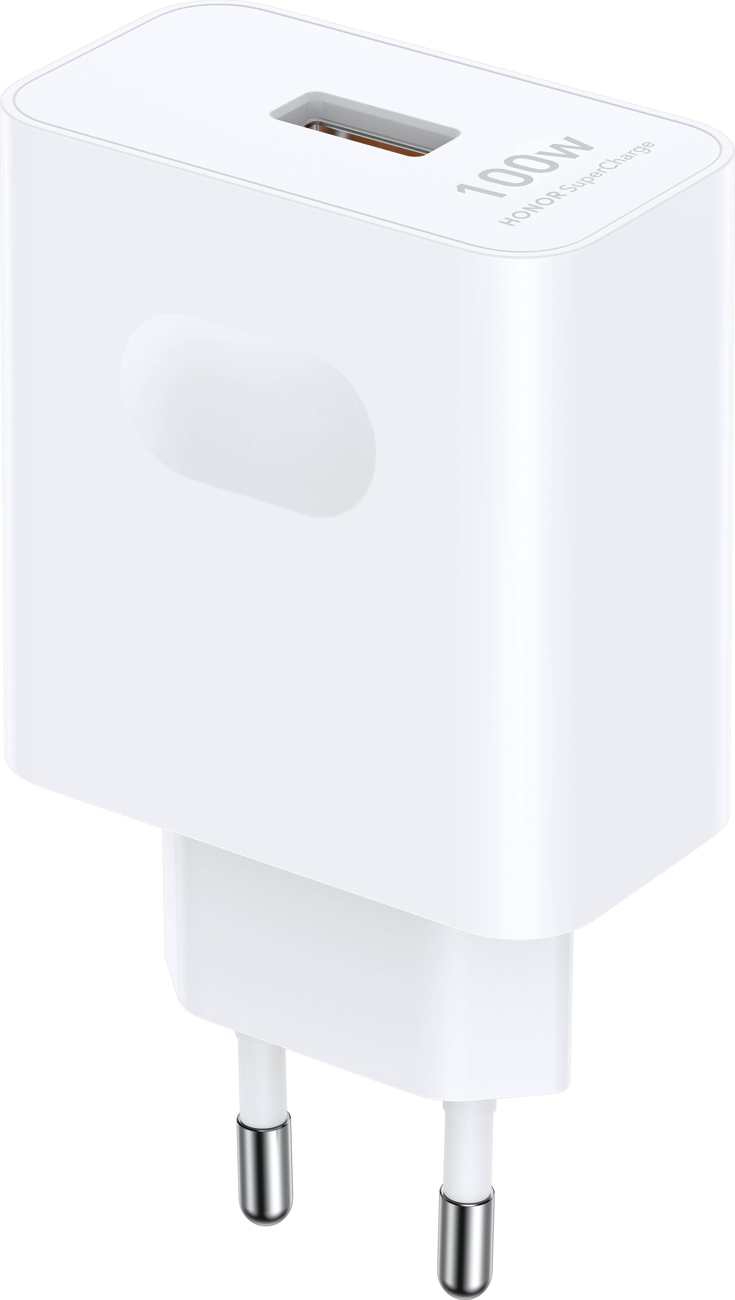 Fehér töltő USB porttal. Rajta a '100W HONOR SuperCharge' felirat.