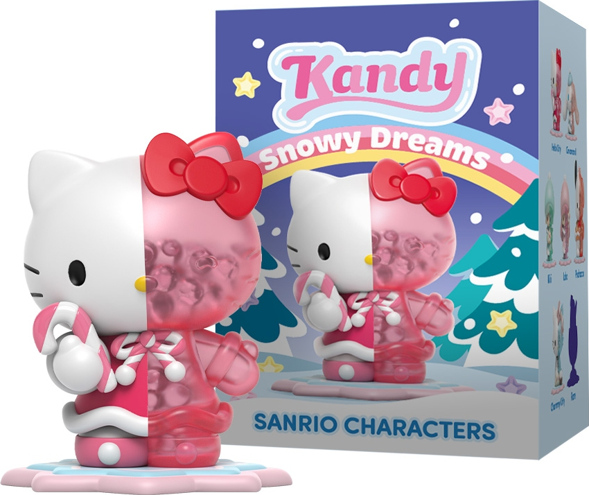 Kandy Hello Kitty Figur mit Zuckerstange und Box, Schneeszene.