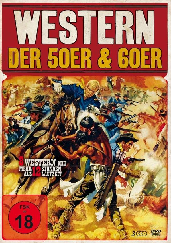 DVD-Cover für 'Western Der 50er & 60er' mit einer farbenfrohen Illustration einer Westernszene.