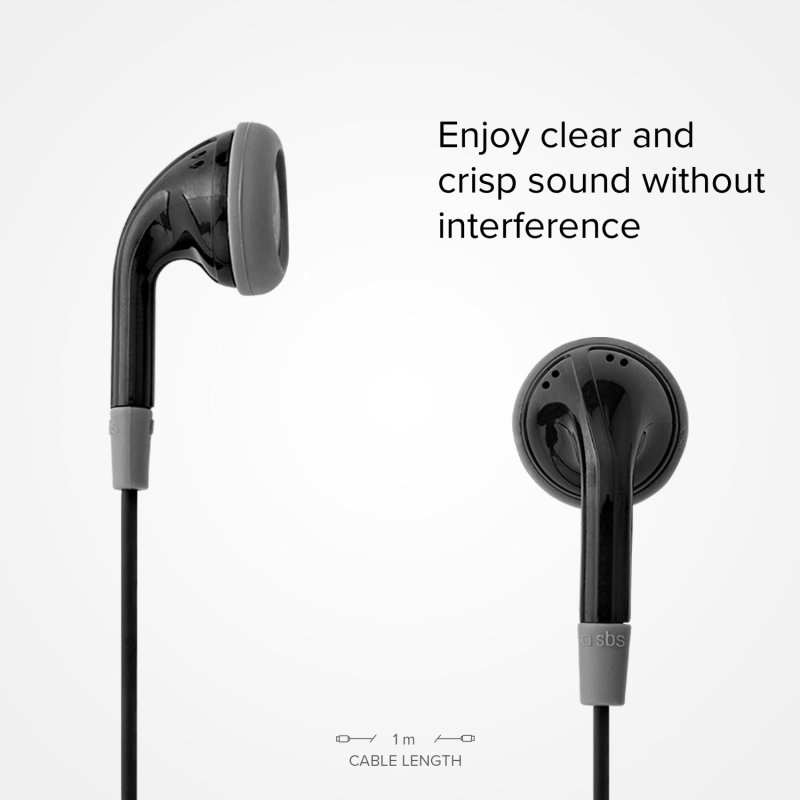 Para czarnych słuchawek z szarymi detalami i kablem. Białe tło.