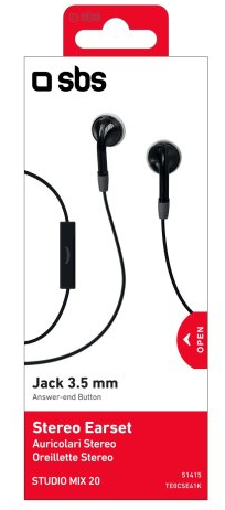 Pudełko słuchawek. Pudełko jest białe z czarnymi słuchawkami i tekstem.