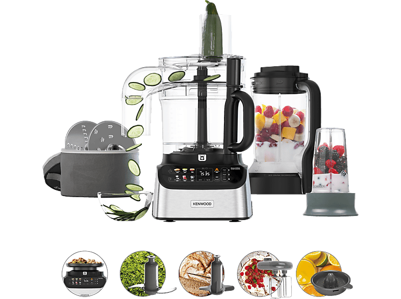 KENWOOD Multipro One Touch FDM73.850SS Kompaktküchenmaschine gebürstetes Metall/Schwarz (Rührschüsselkapazität: 3 l, 1000 Watt)
