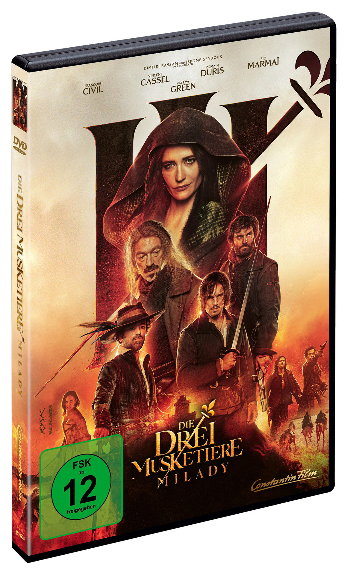 DVD-Cover von Die drei Musketiere: Milady. Zeigt mehrere Schauspieler in historischer Kleidung.